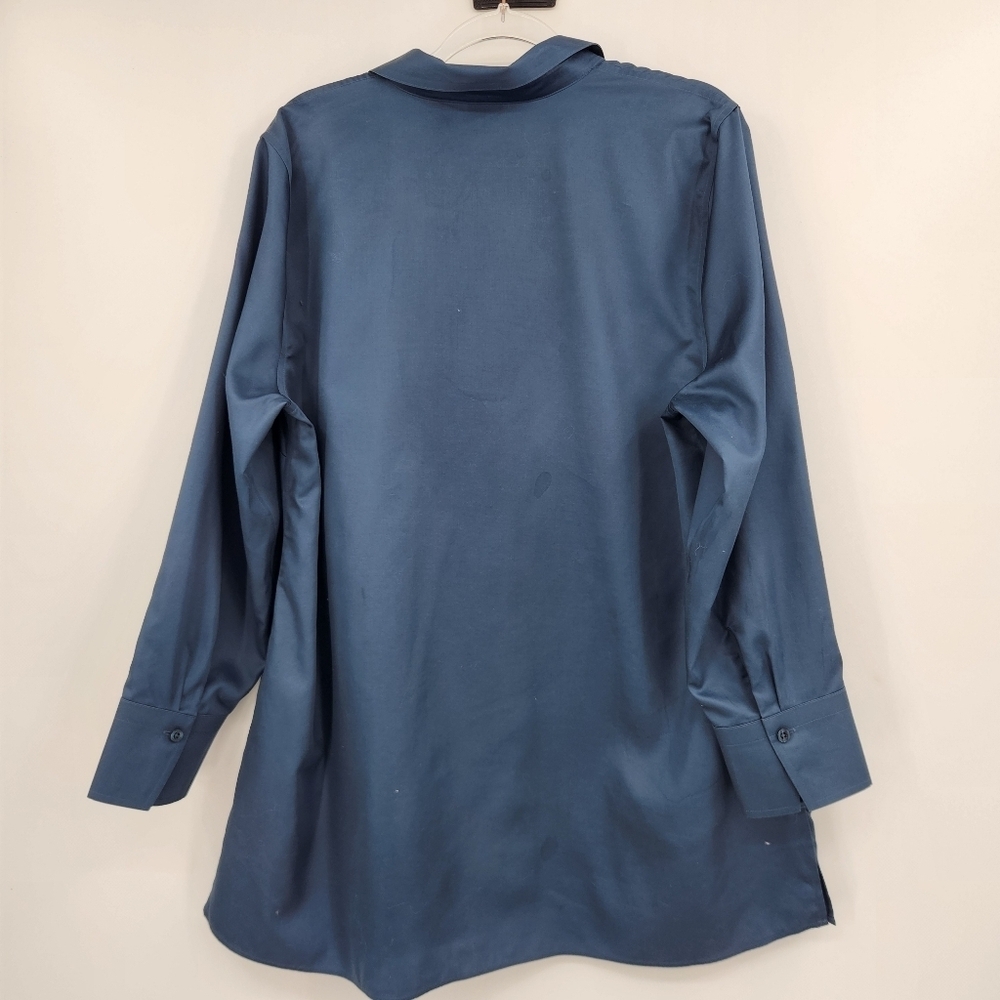 Chicos 3 Long Sleeve Button Front Shirt Womens Size XL Tunic Blue Sateen - Picture 7 of 8